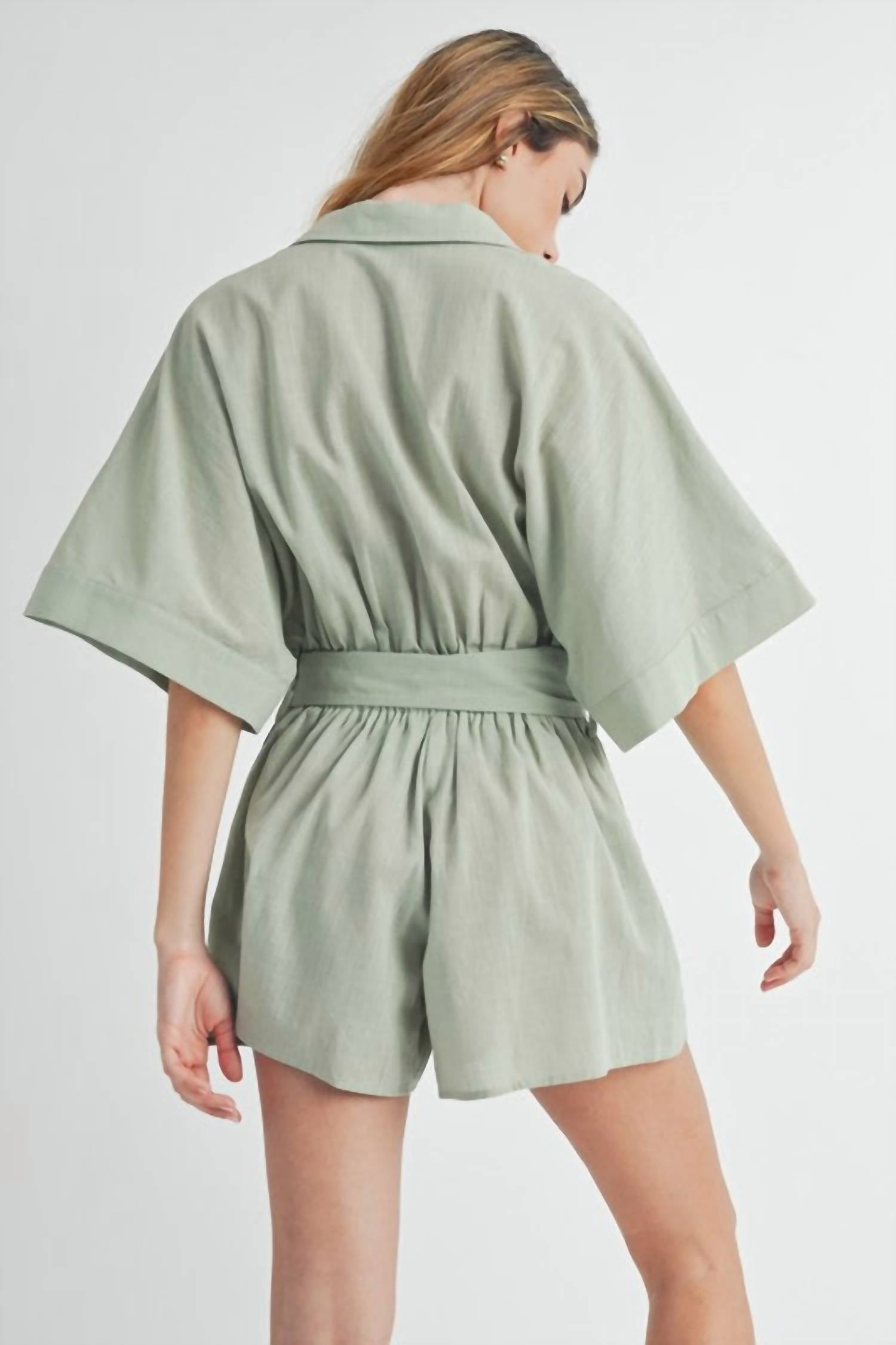Mabel - Embroidered Button Down Collared Romper