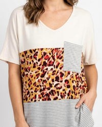 Entro - Leopard And Stripe Block Top