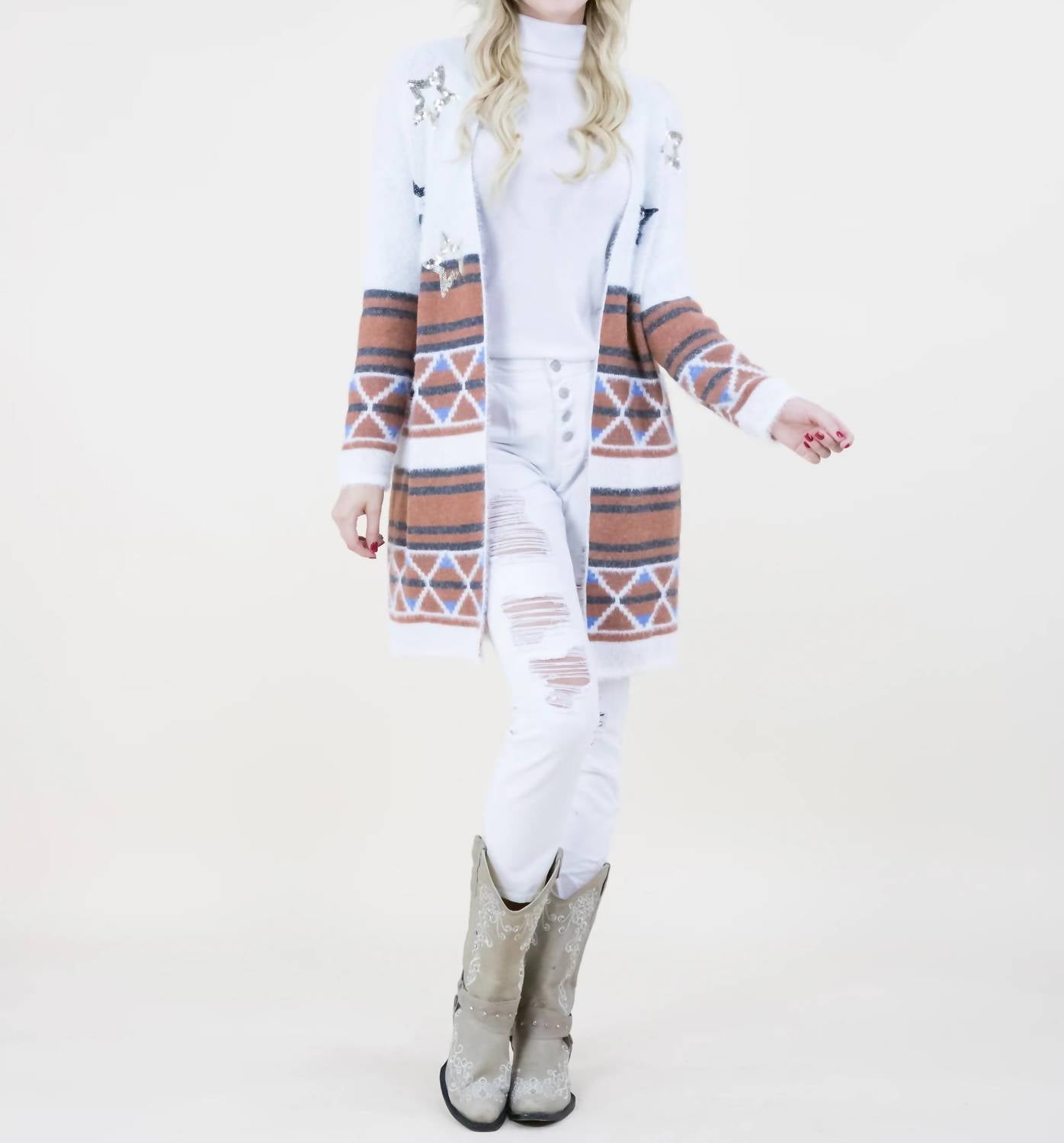 Original Usa - Geo Print Eyelash Cardigan