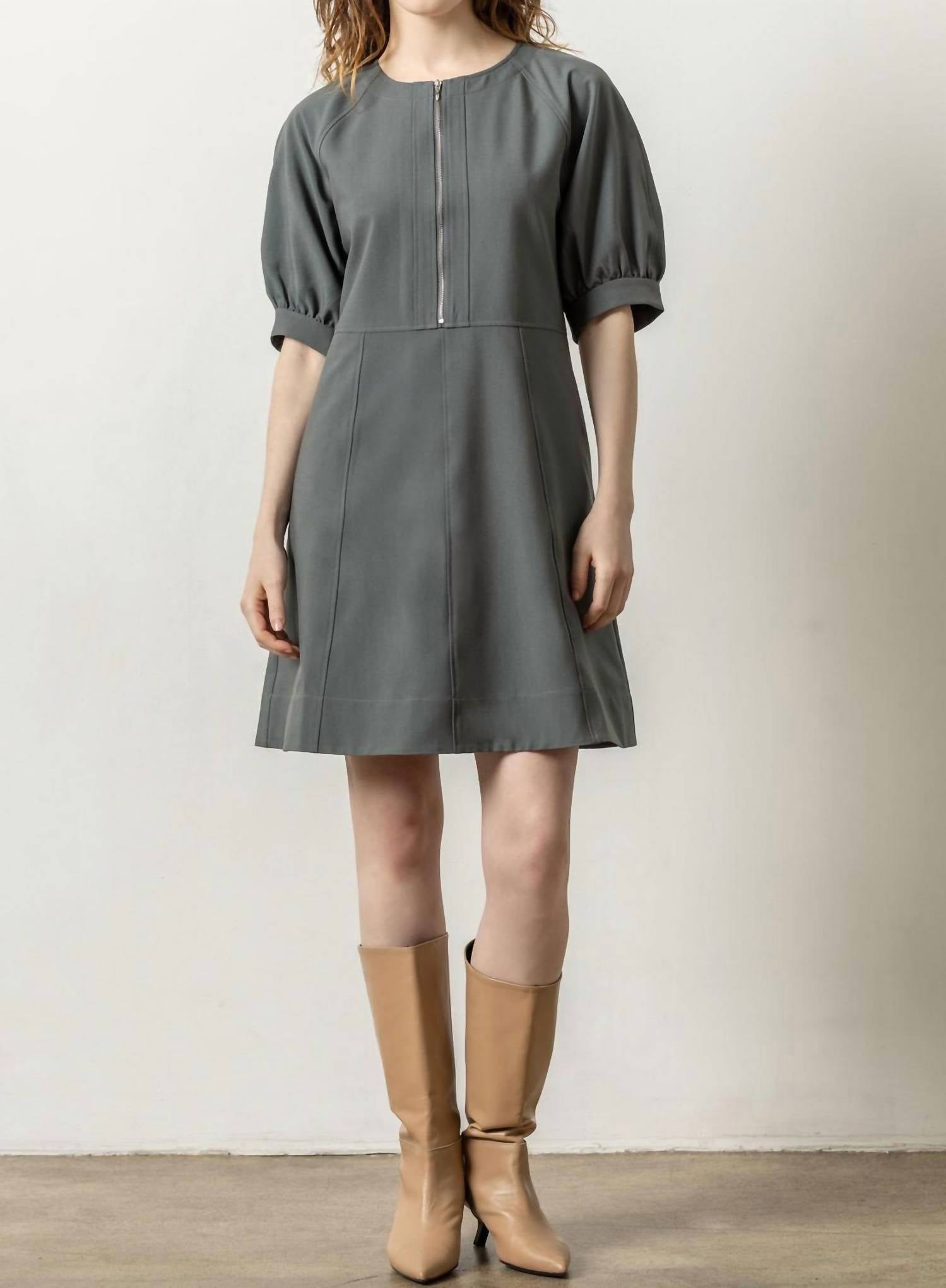 Lilla P - Zip Front Flared Mini Dress