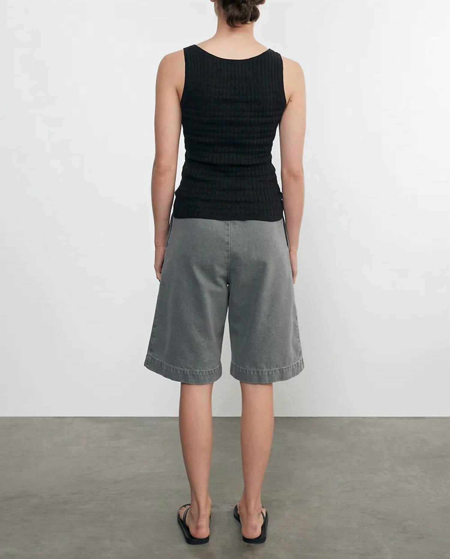 Enza Costa Linen Cotton Sweater Tank in black - women's tank top - detail view