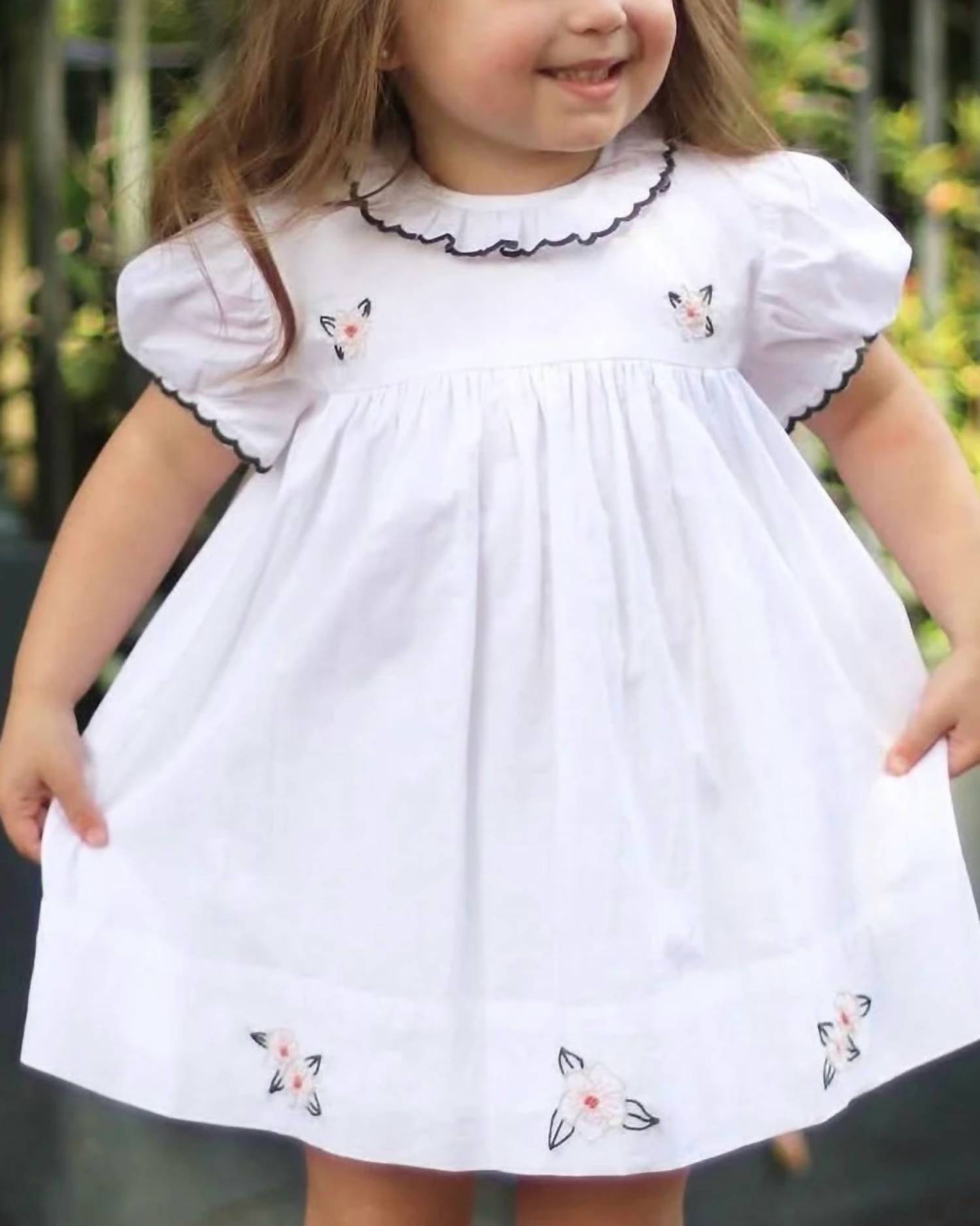 CHRISTIAN ELIZABETH Magnolia Embroidered Dress in white - kids' dress - detail view