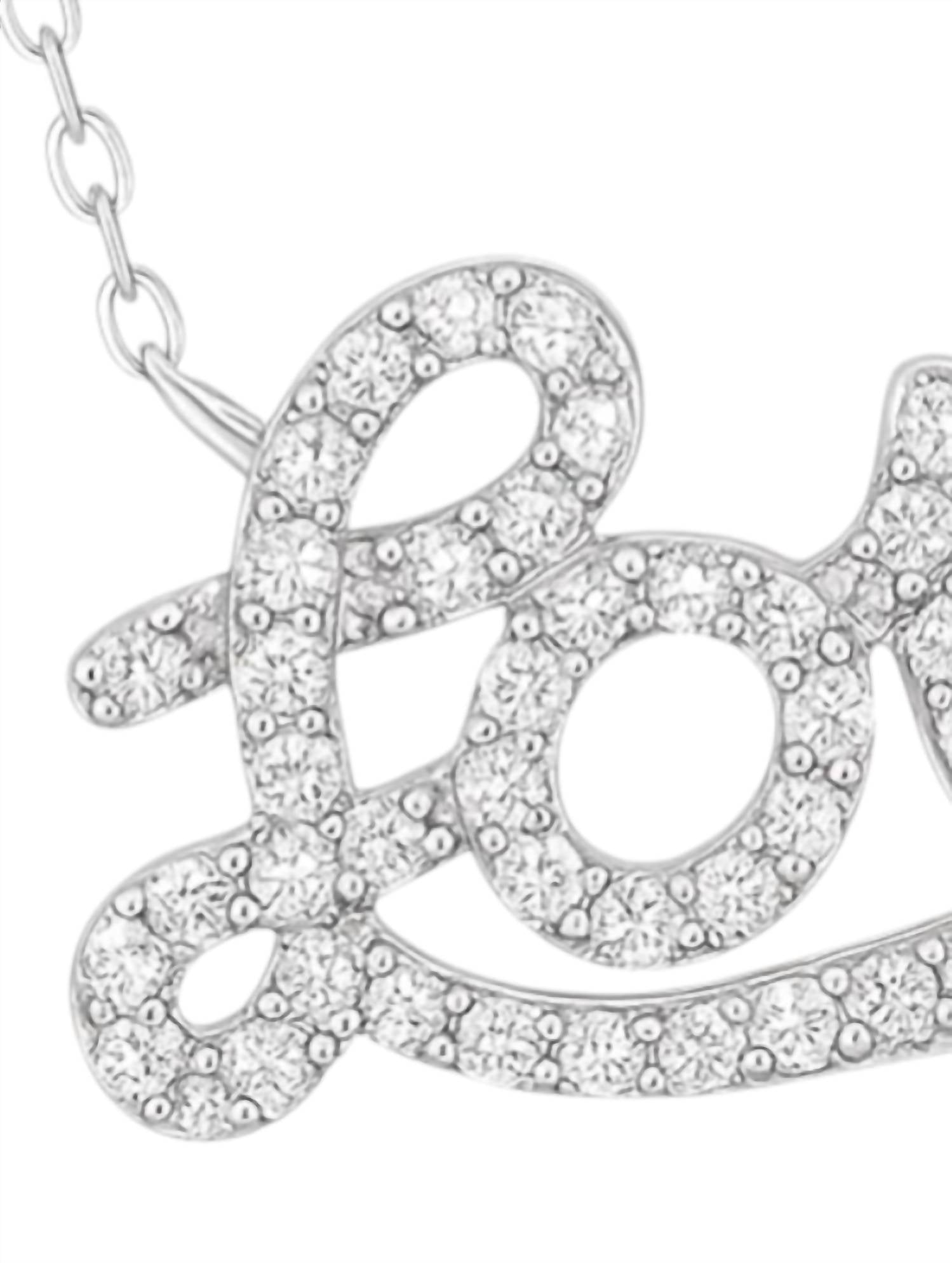 Allyanna Gifts Women's Cubic Zirconia Cursive "love" Necklace in silver - women's jewelry - detail view
