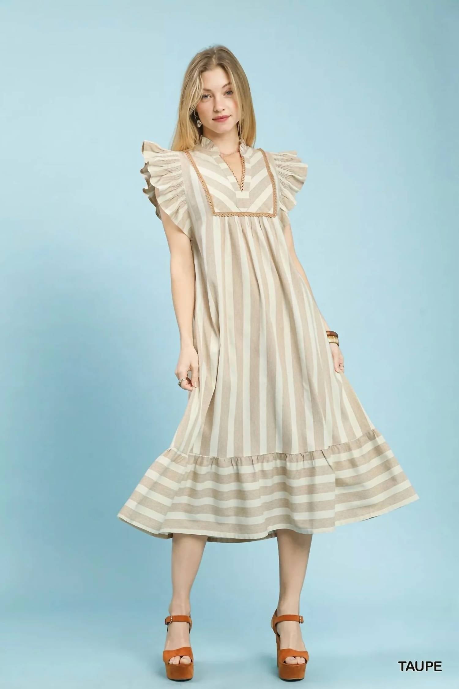 Umgee - Stripe Ruffle Midi Dress