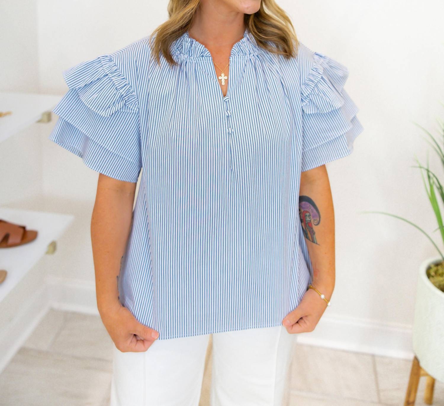 Joh Jessy Top in blue white - women's blouse