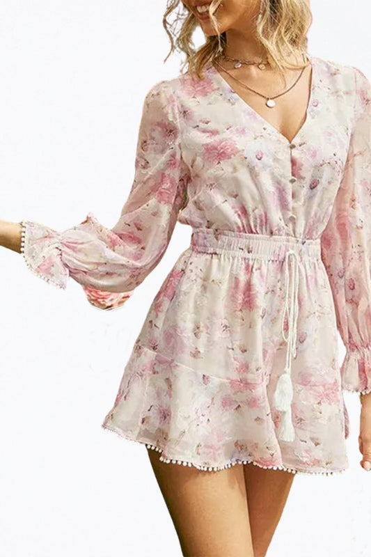 L Michele - FLORAL-PRINT CHIFFON FLOUNCE ROMPER