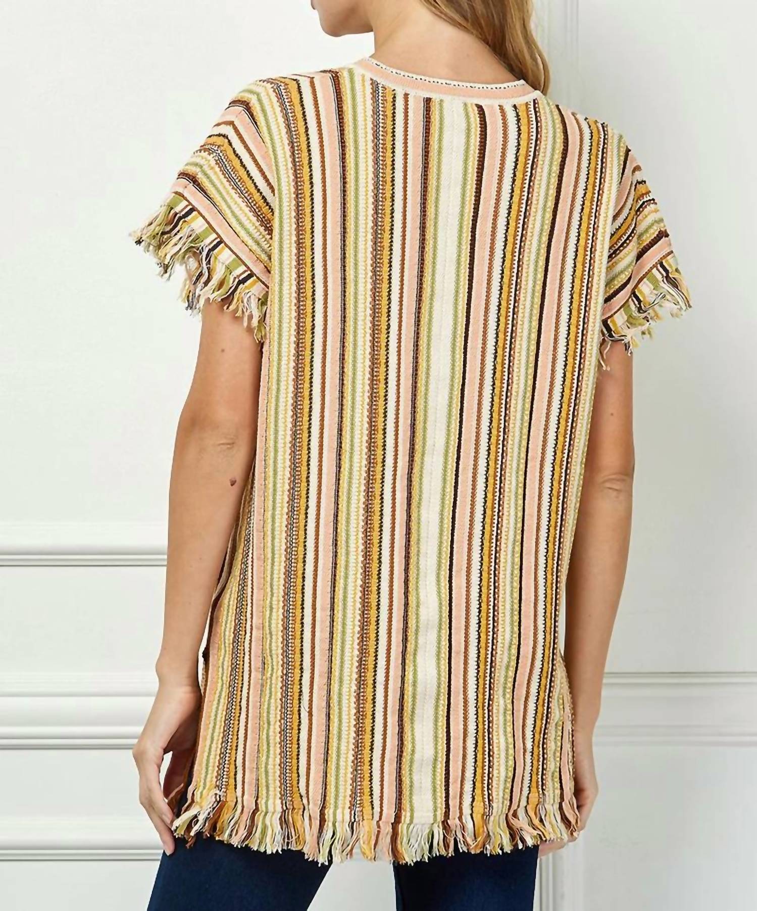 Vanessabruno - Striped V-neck Fringe Tunic