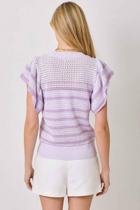 Mystree - Flutter Sleeve Floral Crochet Top