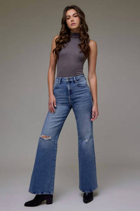 Hidden - Happi Knee Distressed High Rise Comfort Flare Jean