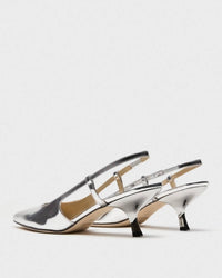 Theory - Women's Micro Slingback Metallic Pointed Toe Kitten Heel Pumps