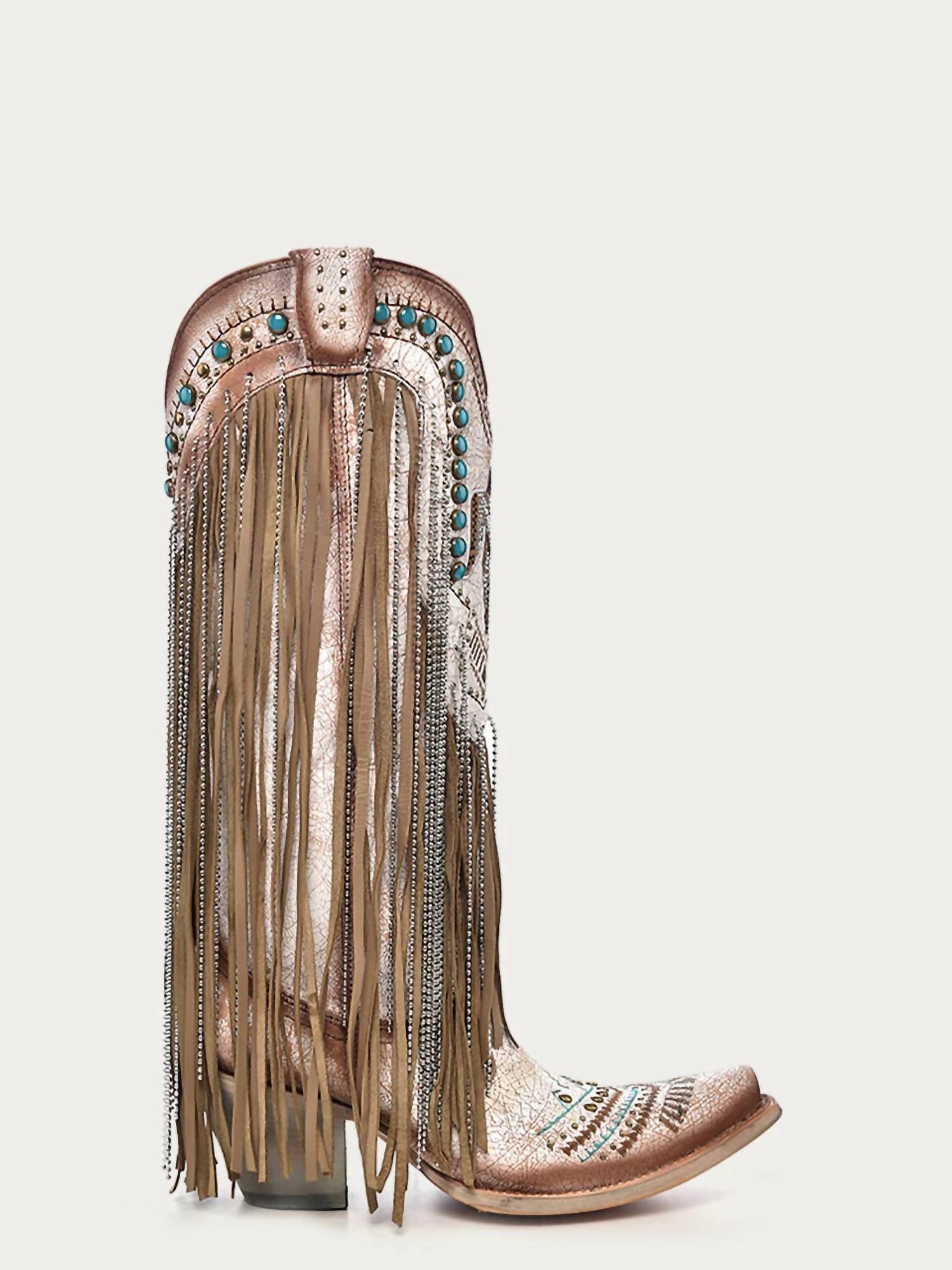 Corral - Women's Embroidered Eagle With Lamb And Crystal Fringe Cowboy Boot
