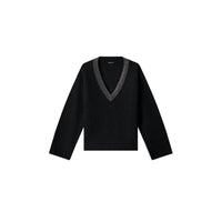 Minnie Rose - Women's Embellished V-neck Sweater