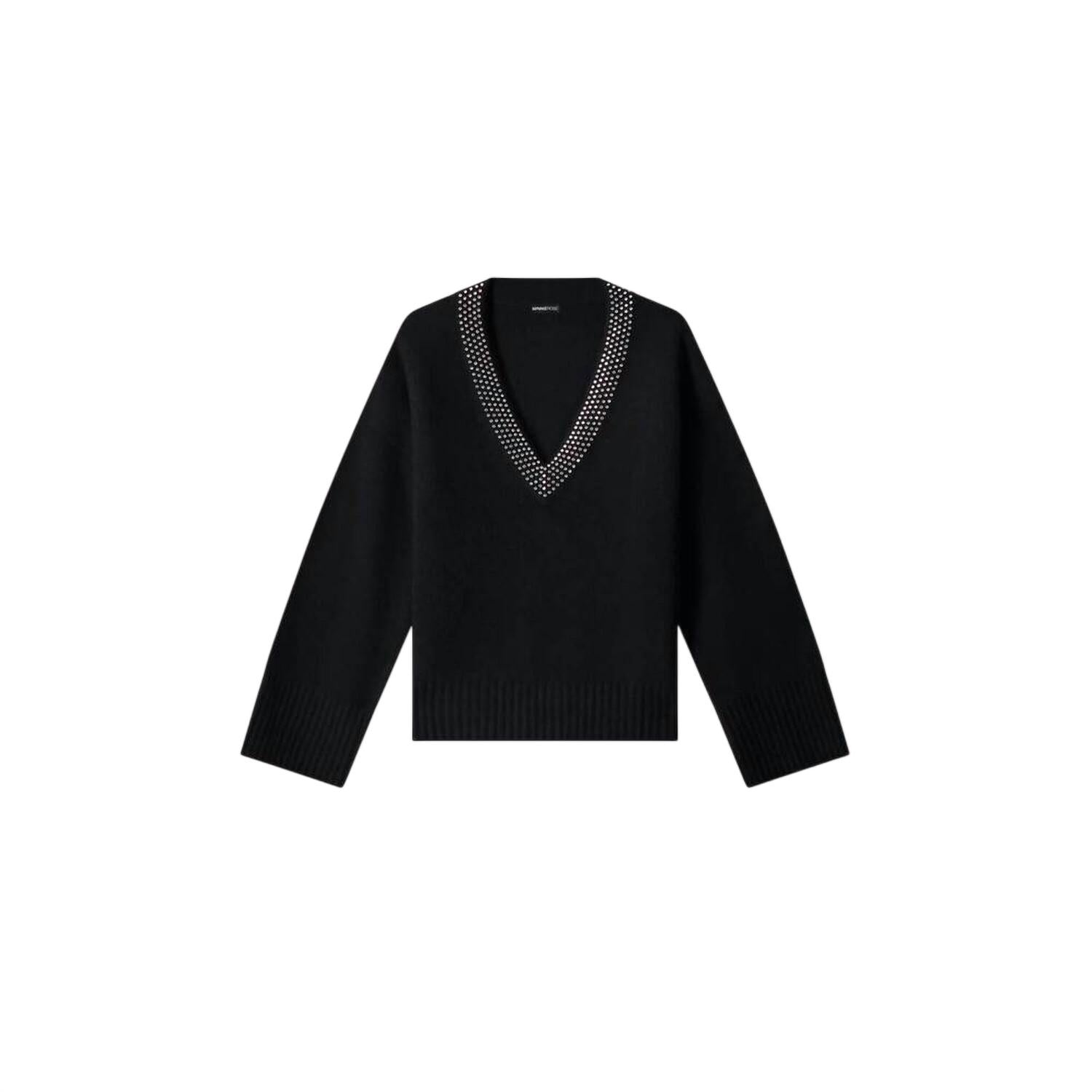 Minnie Rose - Women's Embellished V-neck Sweater