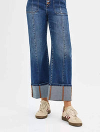 Risen - High Rise Crop Wide Straight Cuffed Jeans