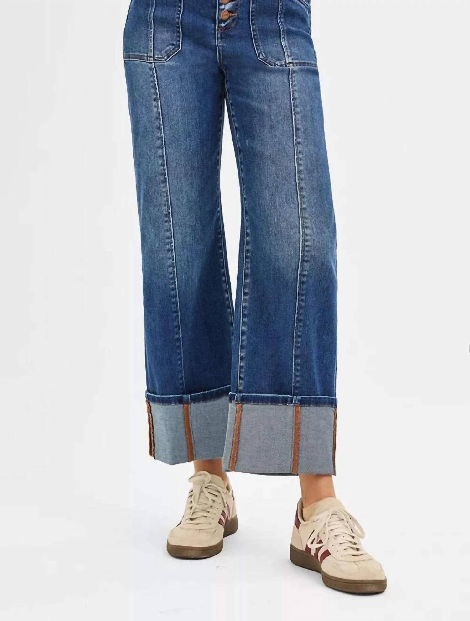 Risen - High Rise Crop Wide Straight Cuffed Jeans