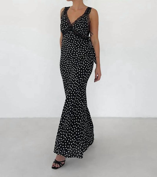 Rumored - Dolly Ditsy Dot Lace Trim Midi Dress
