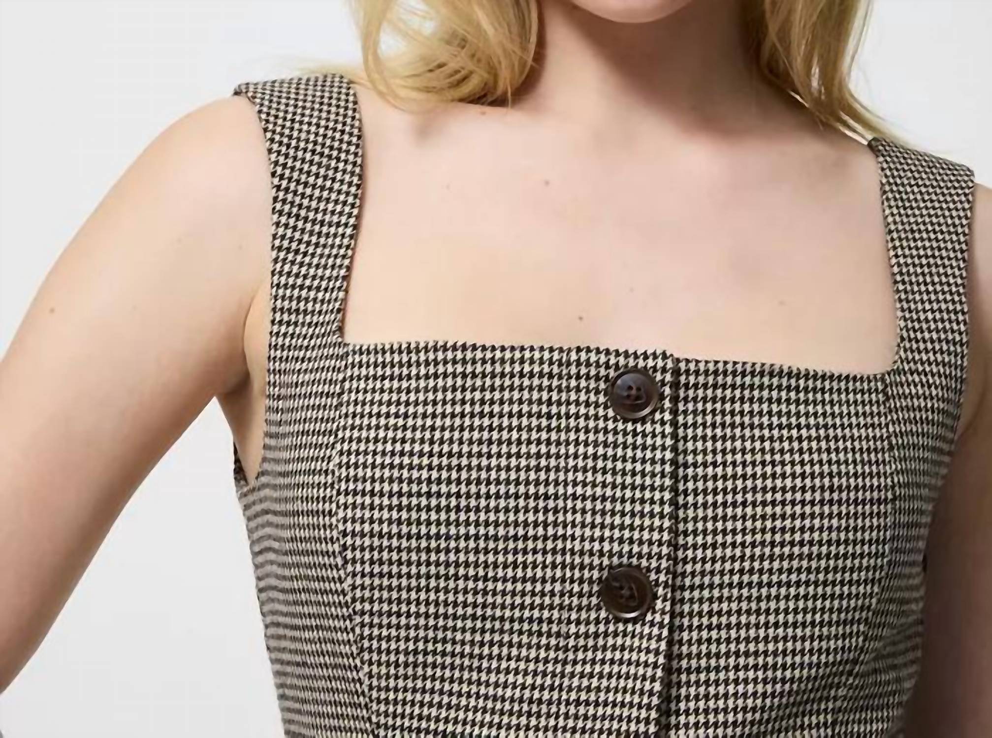 FRENCH CONNECTION Houndstooth Wool Sleeveless Top in brown multi - women's shirt - view 4