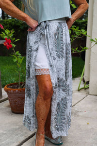 Palm Leaf Print Long Skirt