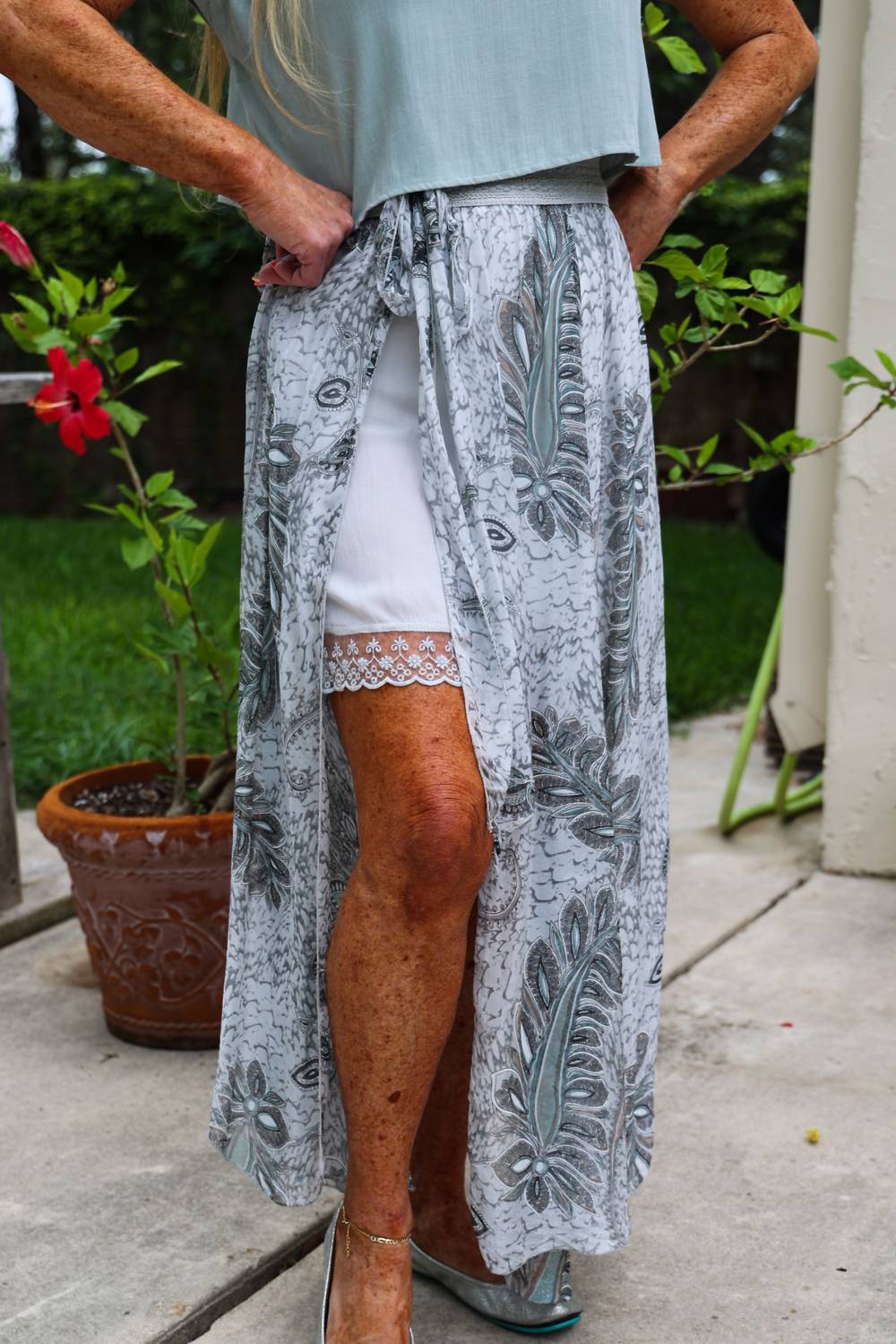 Palm Leaf Print Long Skirt