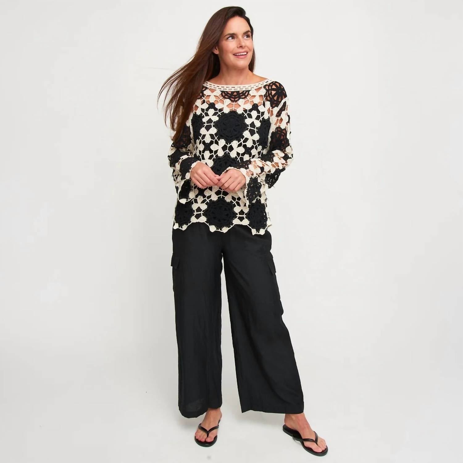 Elsie & Zoey - Blair Crochet Floral Open Knit Sweater