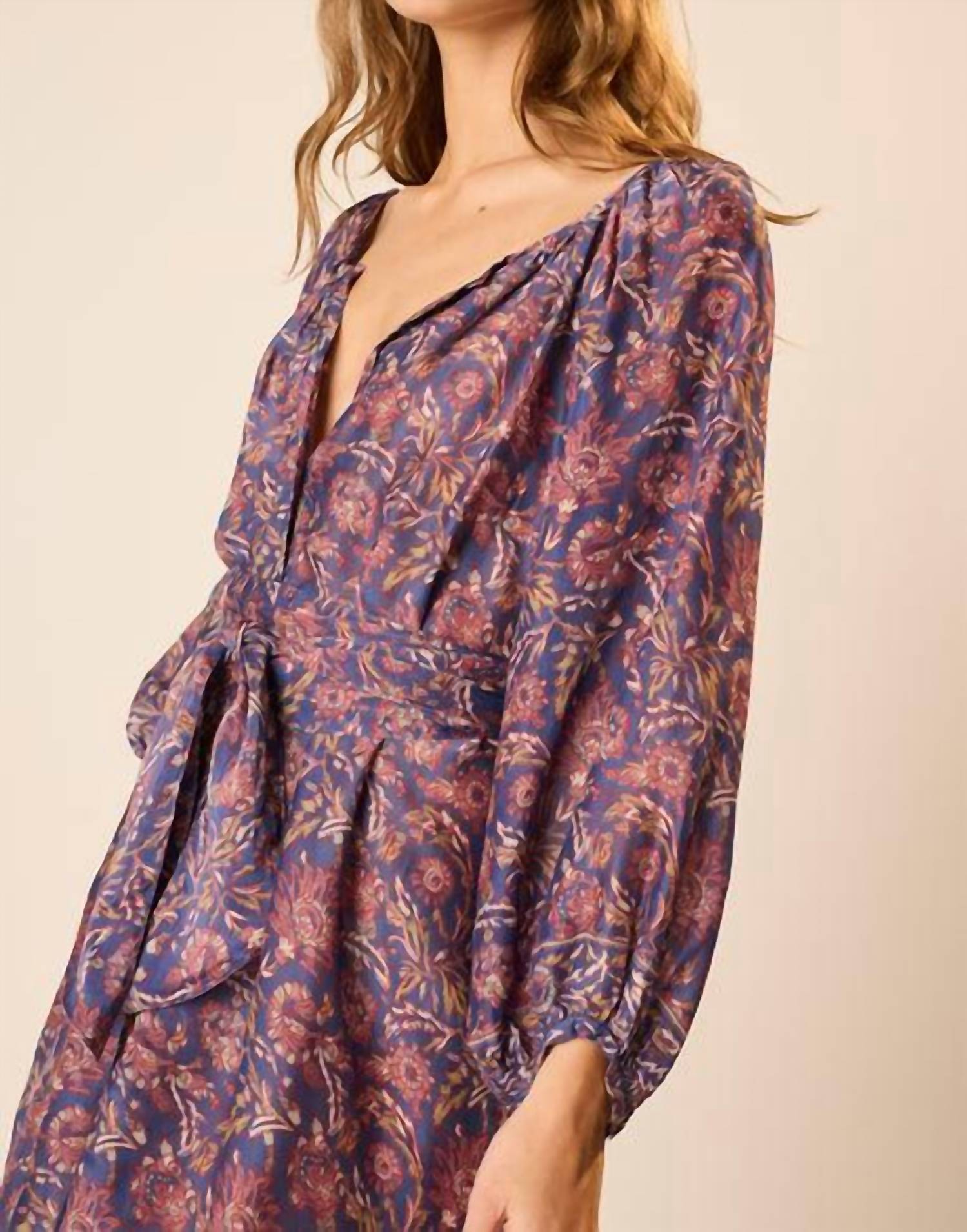 natalie martin Alex Short Dress With Sash in artichoke mariner - women's dress - detail view