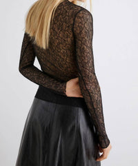 MARELLA Ebano Lace Stretch Long Sleeve Top in black - women's long sleeve top - alternate view