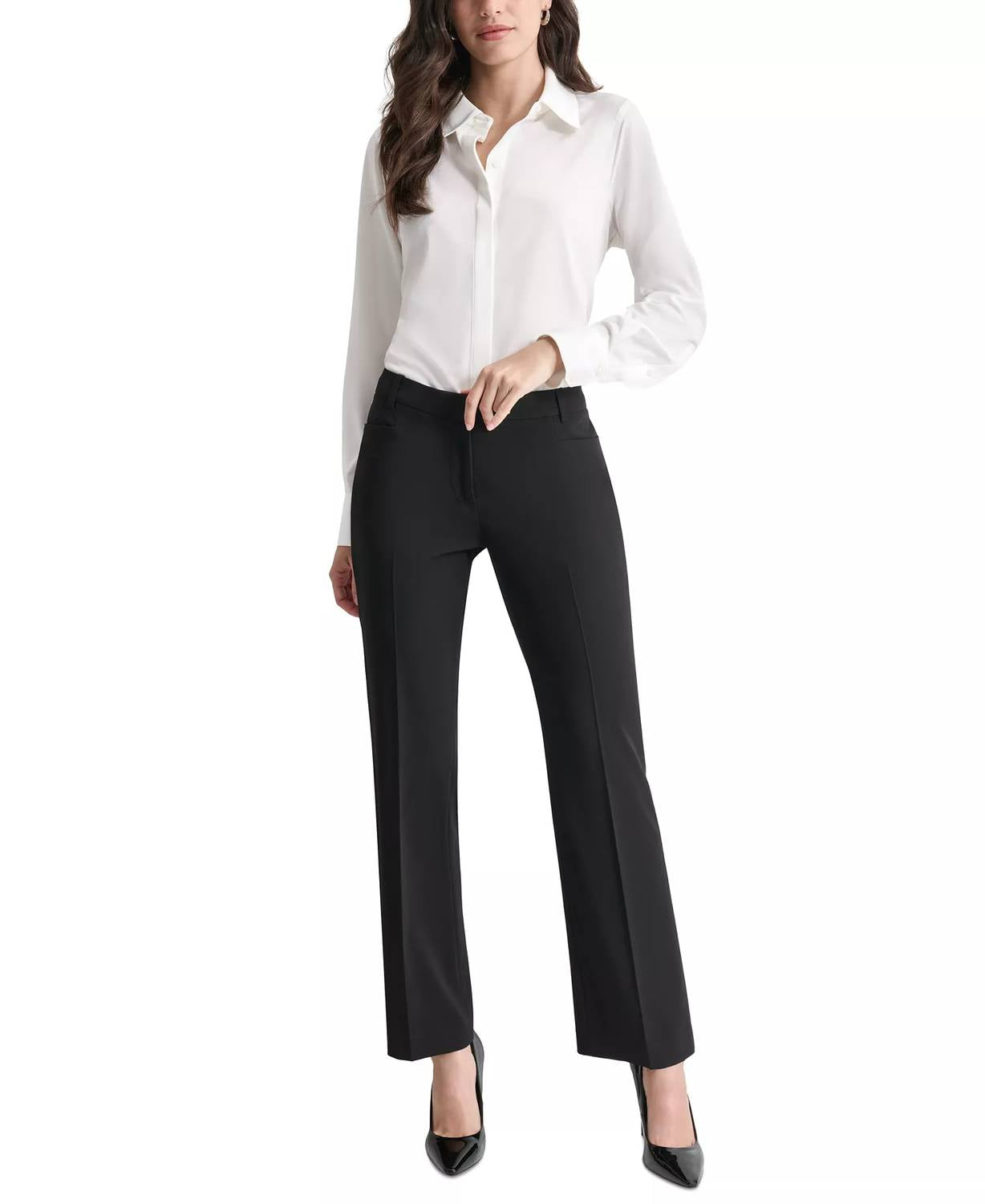 Dkny - Petite Modern-fit Mid-rise Wide-leg Pants