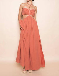 Fore Collection - Braided Strap Gold Beadin Cut Out Waist Maxi Dress