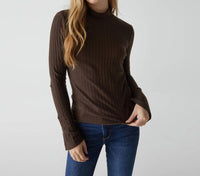 Michael Stars - Opal Button Cuff Opal Ribbed Mock Neck Top