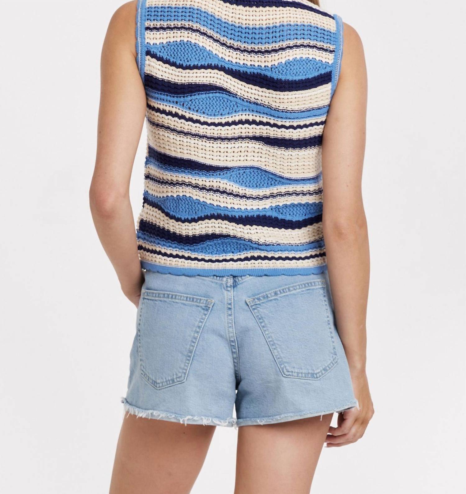 Another Love - Sylvie Wavy Stripe Sleeveless Crochet Knit Top
