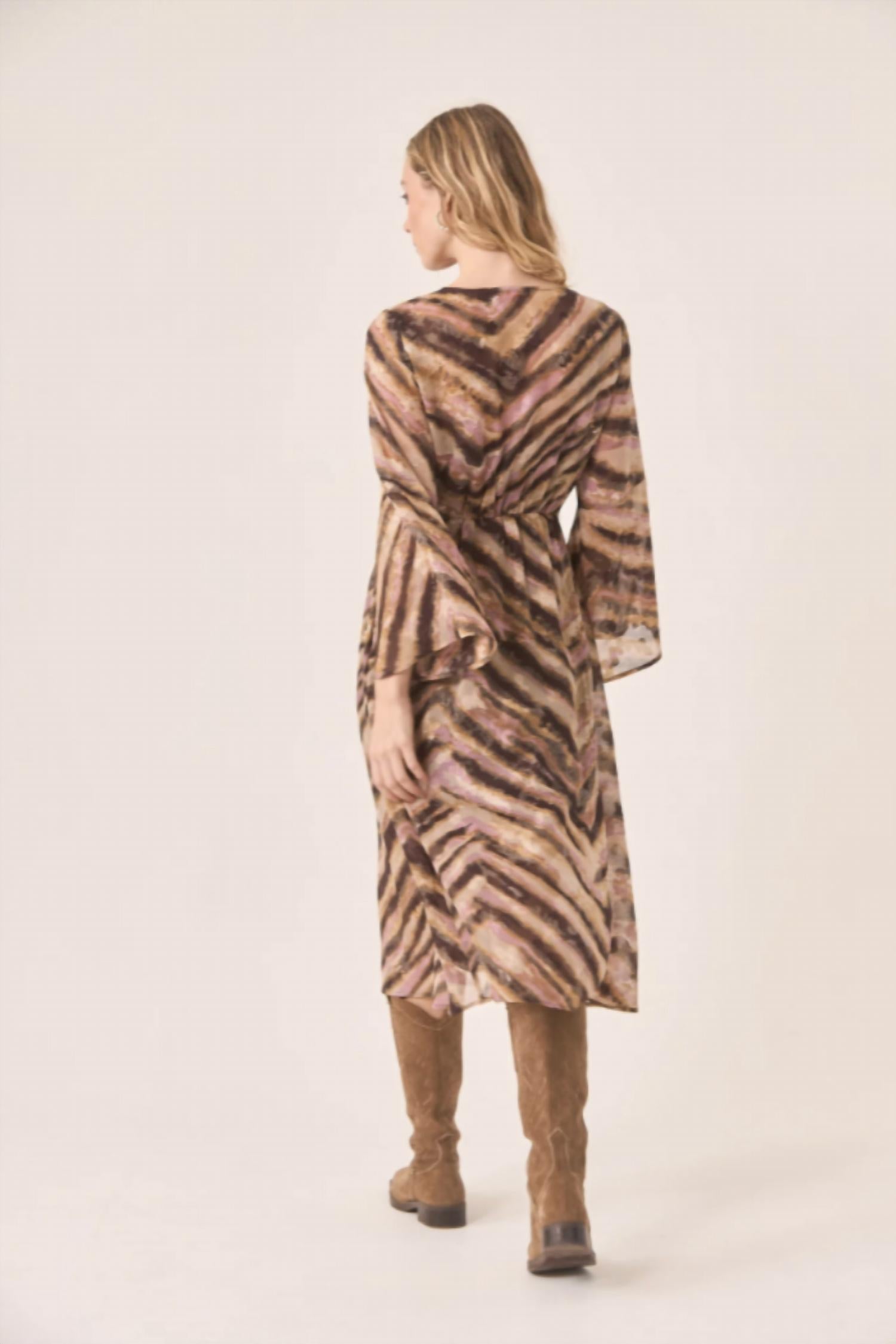 Nekane NKN Fluid Tie Waist Wrap Dress in sand - women's dress - detail view