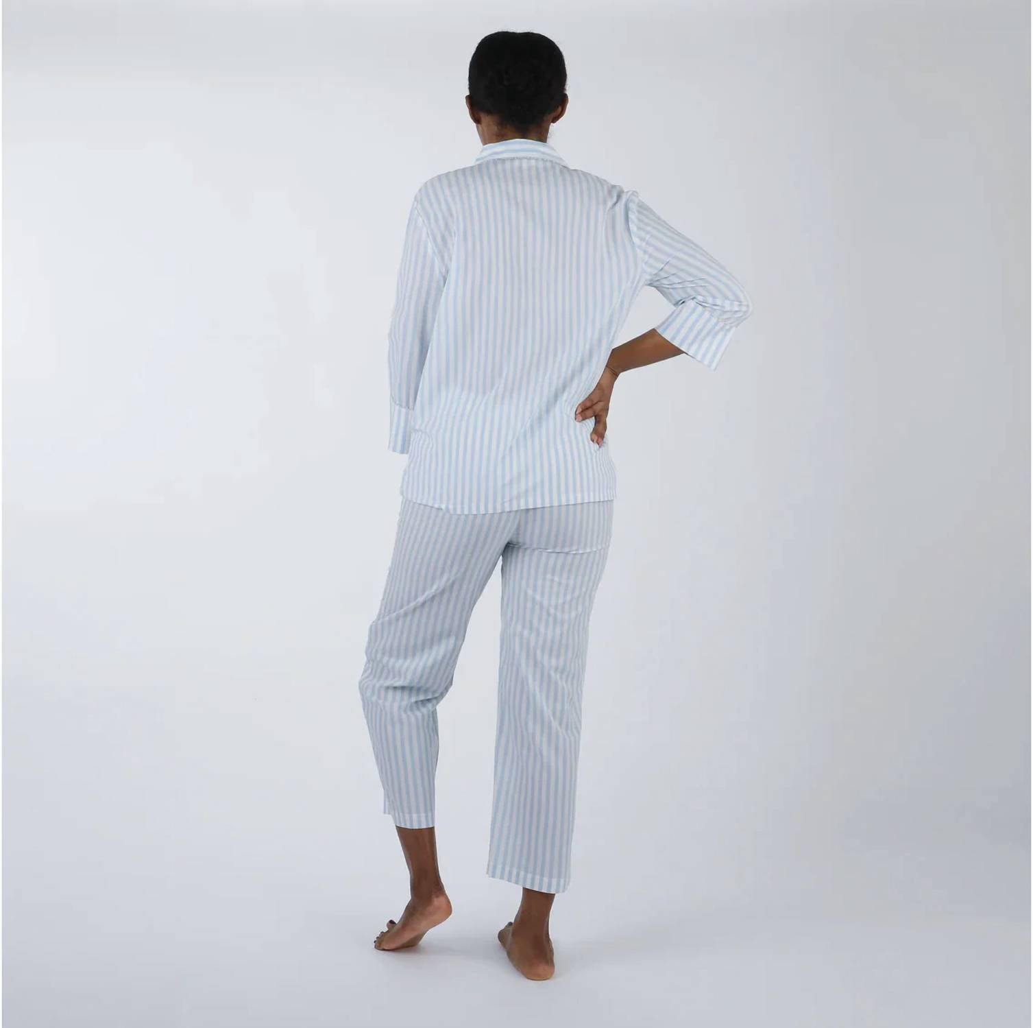 Lenora - Button-front Top And Capri Pants Pajama - Plus