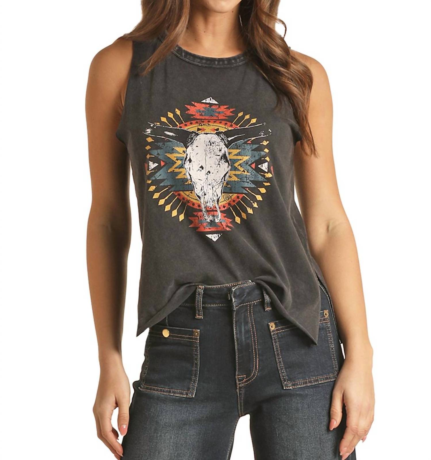 Rock & Roll Denim - Long Horn Skull Graphic Tank