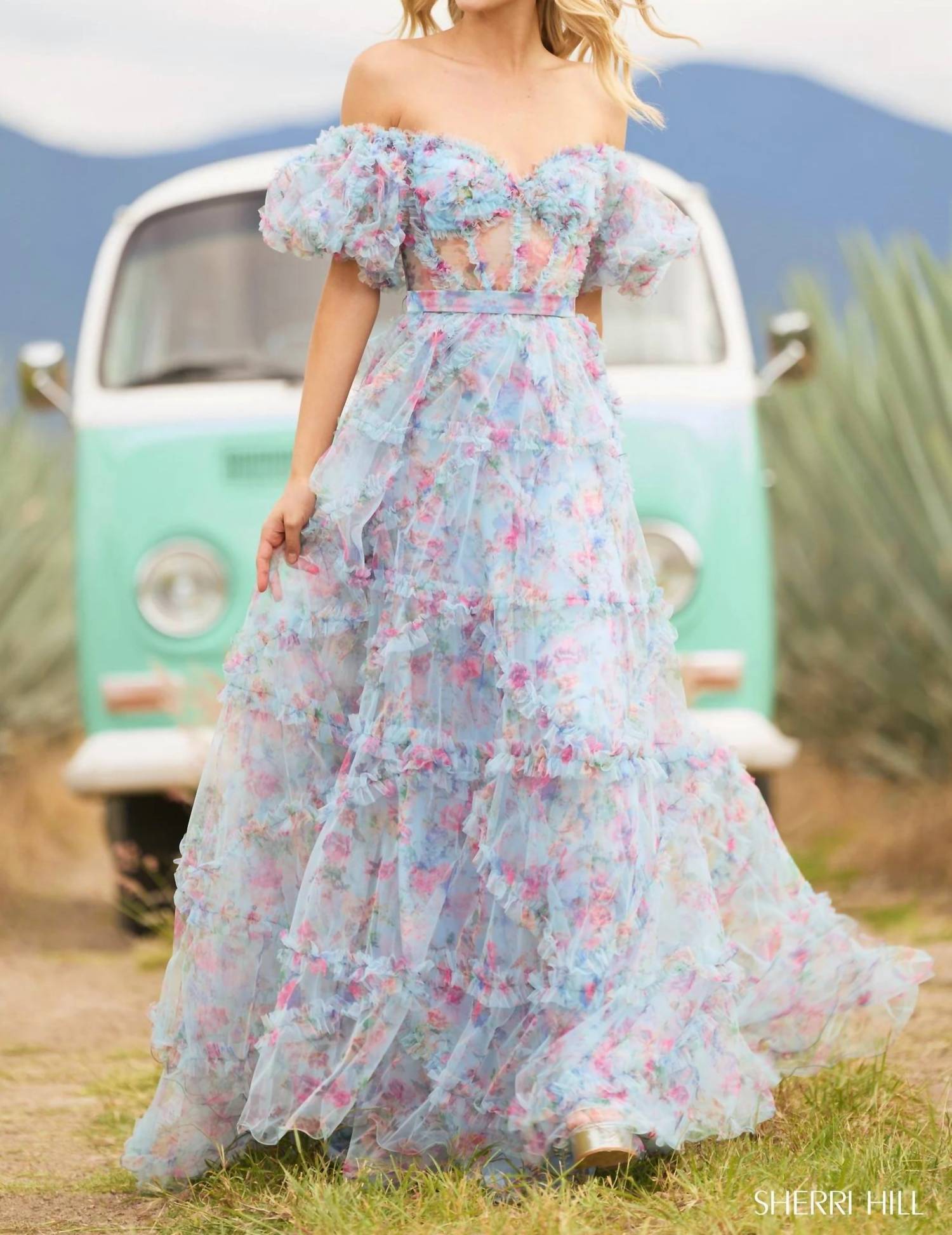 Sherri Hill - Tulle Floral Print Gown