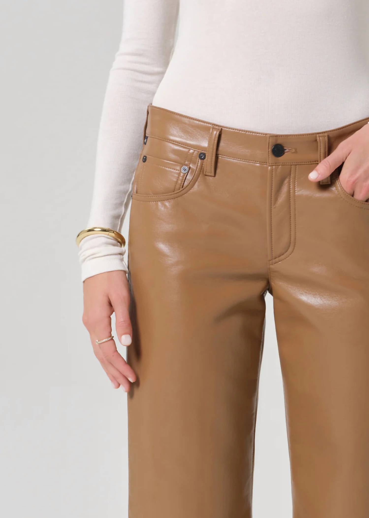 Citizens of Humanity Faye Vintage Straight Recycled Leather Pants in pale toffee - women's pants - view 5