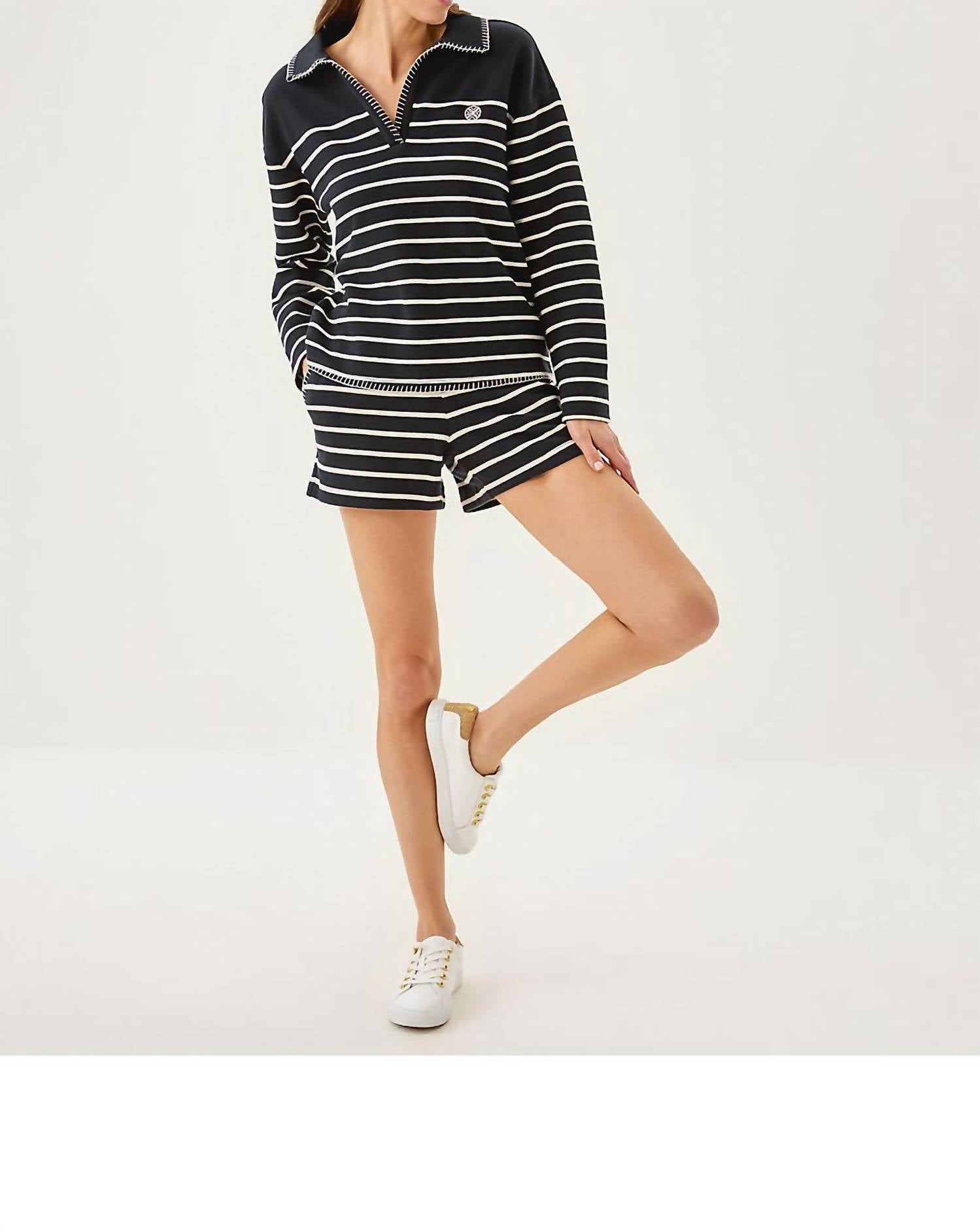 Lilly Pulitzer Aubra Mid Rise Terry Shorts in noir legacy stripe - women's shorts - view 4