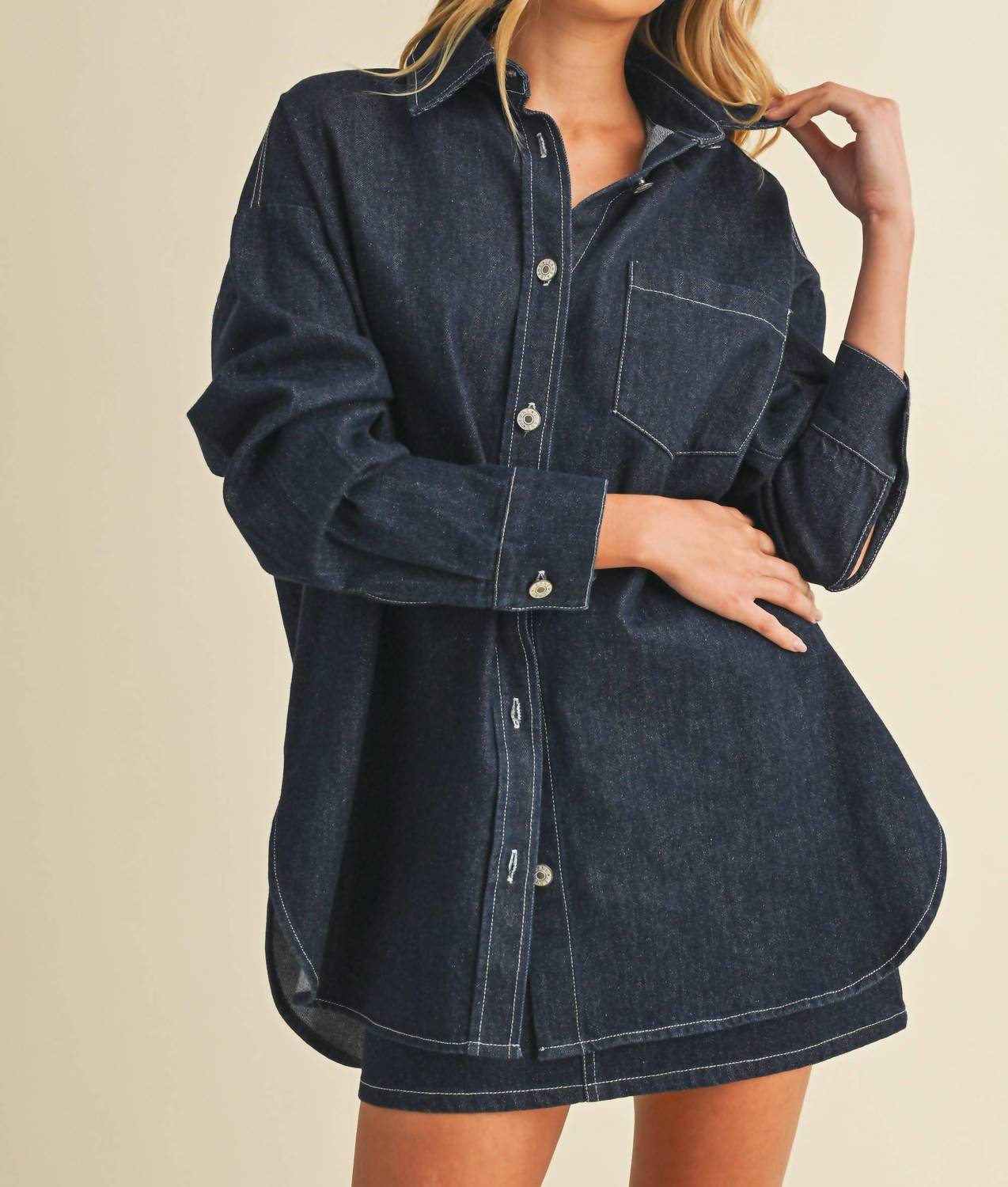 Klesis Cara Oversized Denim Shirt in dark blue - women's shirt