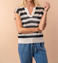 White Birch - Sleeveless Striped Knit Top
