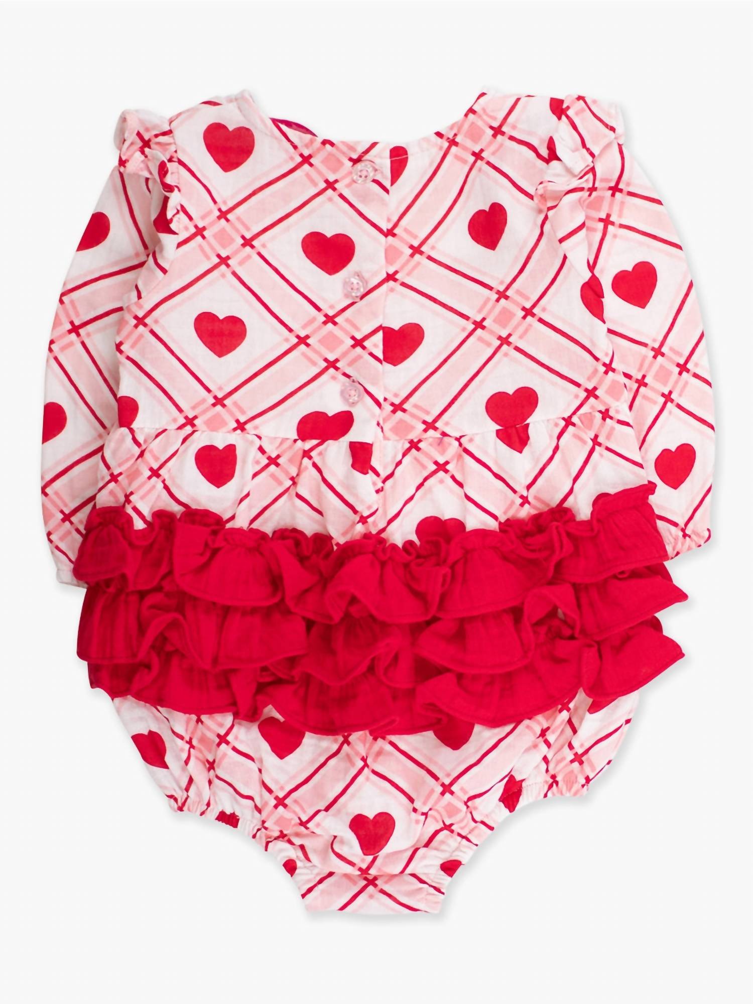 RuffleButts Baby Girl's Sweetheart Long Sleeve Flutter Bubble Romper in pink - kids' item - view 6