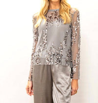 LUCY PARIS Ginny Sequin Top in silver - women's t-shirt - detail view