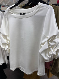 Beverly Rose Pearl Gathered Elbow Sleeve Top in white - women's blouse - view 4