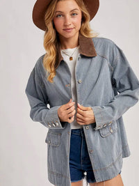Bluivy - Corduroy Collar Contrast Barn Coat