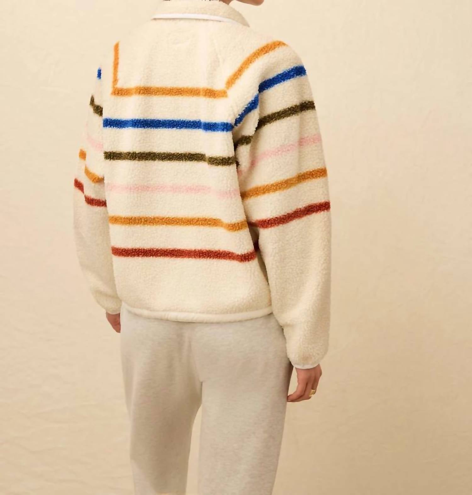 Faherty Fireside Popover Sweatshirt in dream fleece stripe - women's top - detail view