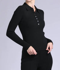 Minnie Rose - Ribbed Collared Henley Top