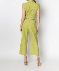ZETAYE Celeste Linen Cotton Jumpsuit in green - women's pants - detail view