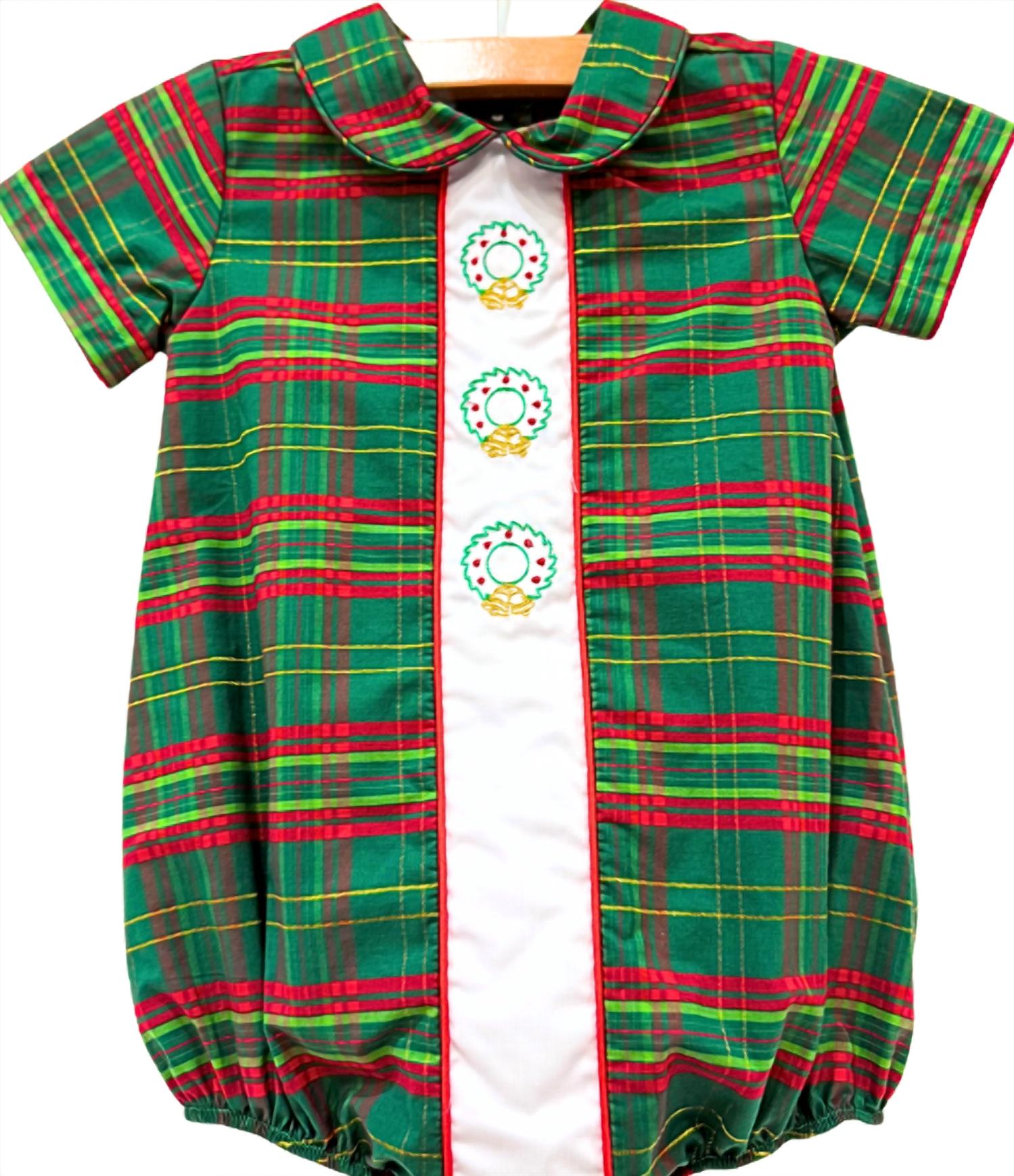 Charming Little One Girl's Berry Wreath Holiday Romper in green multi - kids' item