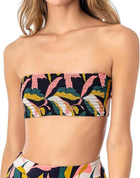 MAAJI Women's Lush Leaves Rusched Top in black - women's swimwear