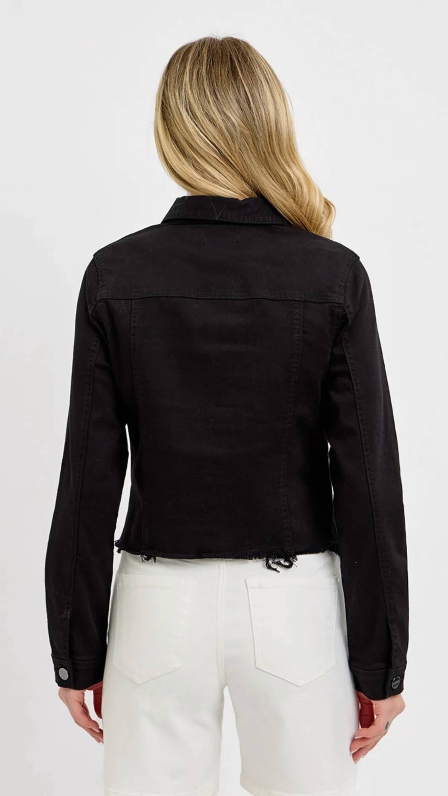 Risen - Irregular Frayed Hem Denim Jacket