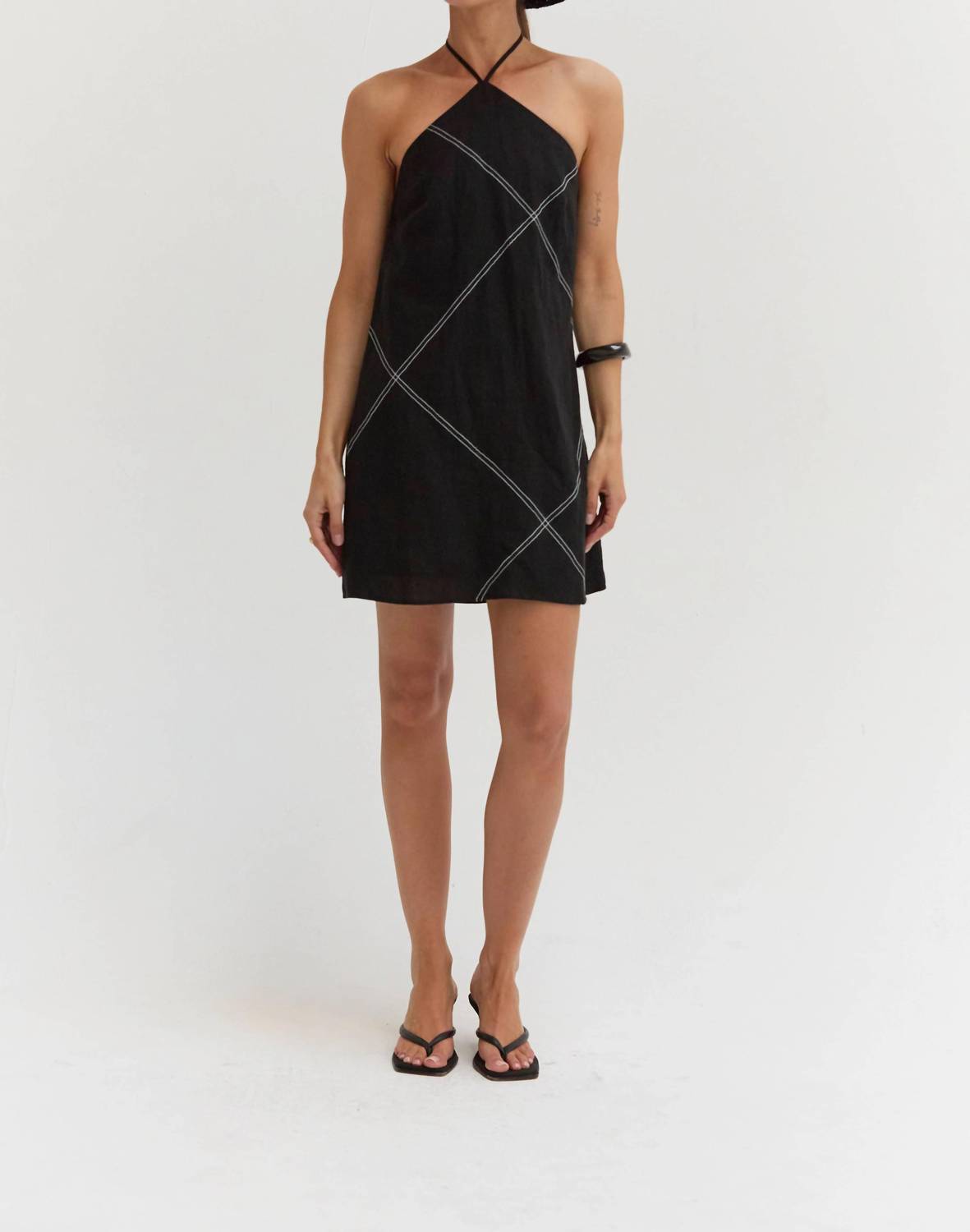 Crescent - Lena Contrast Stitch Halter Mini Dress