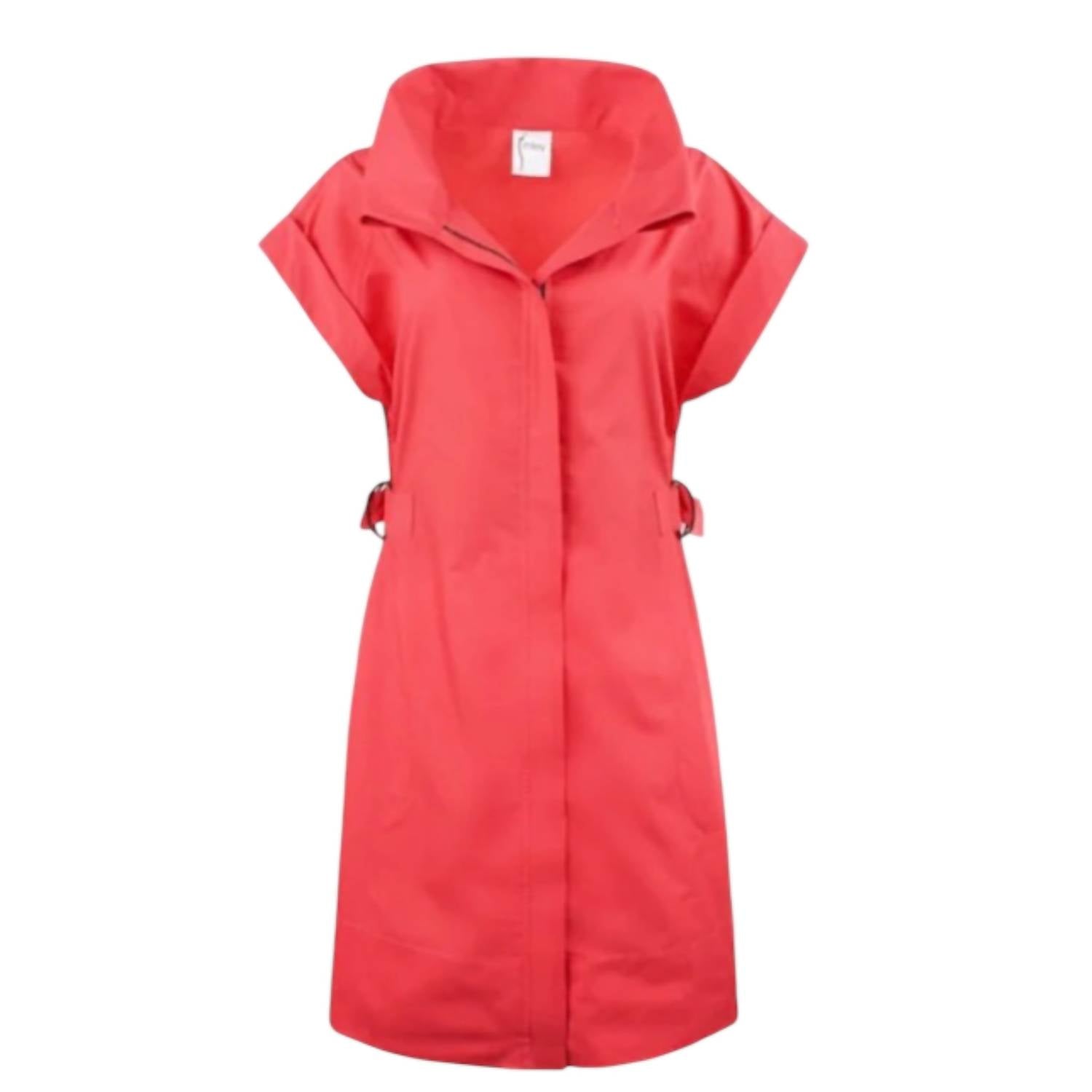 Finley Zip Front Shirtdress With Fold-over Collar & Cap Sleeves in coral - women's dress - detail view